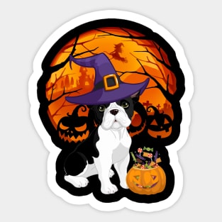 French bulldog pumpkin witch Sticker